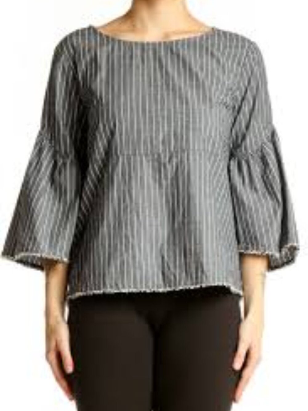 NWT Anthropologie Dolan Left Coast grey striped bell sleeve top Small - Picture 2 of 9